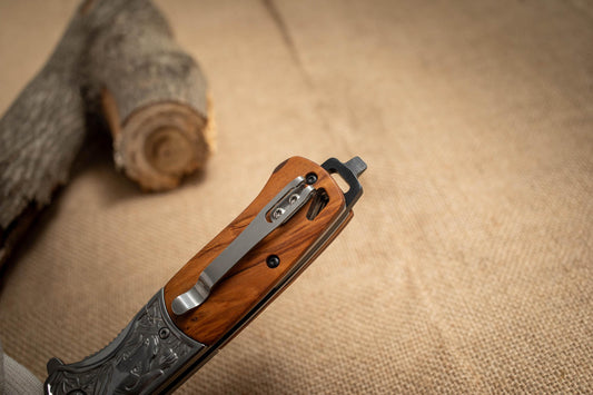 Olive Wood Handle Folding EDC Knife – Titanium Coated 3Cr13 Blade, Premium Pocket Knife