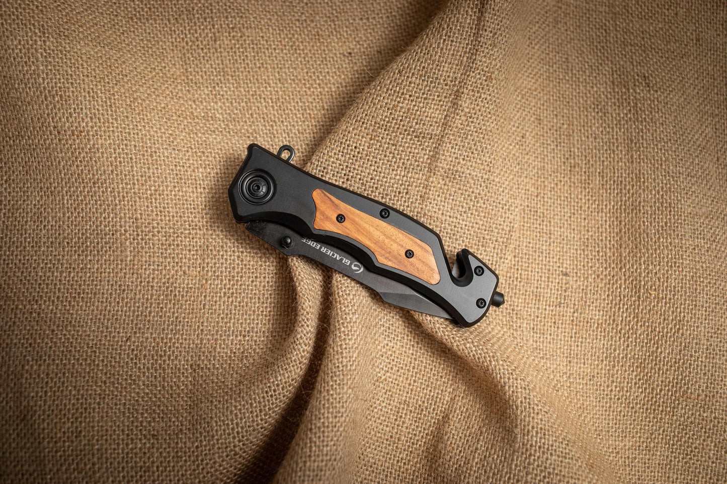 Black Steel Folding EDC Knife – 3Cr13 Blade, Olive Wood Inlay, Lightweight Utility Tool