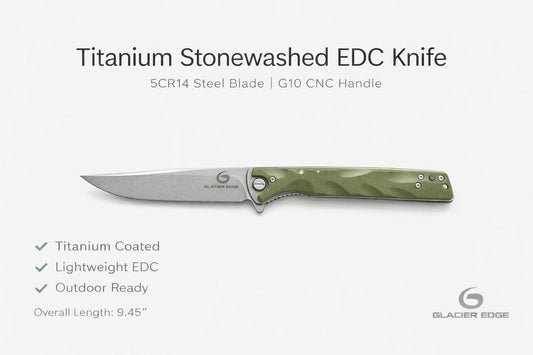 Titanium Stonewashed G10 Folding EDC Knife – Long Blade 5Cr14 Steel, Lightweight Outdoor Utility Tool
