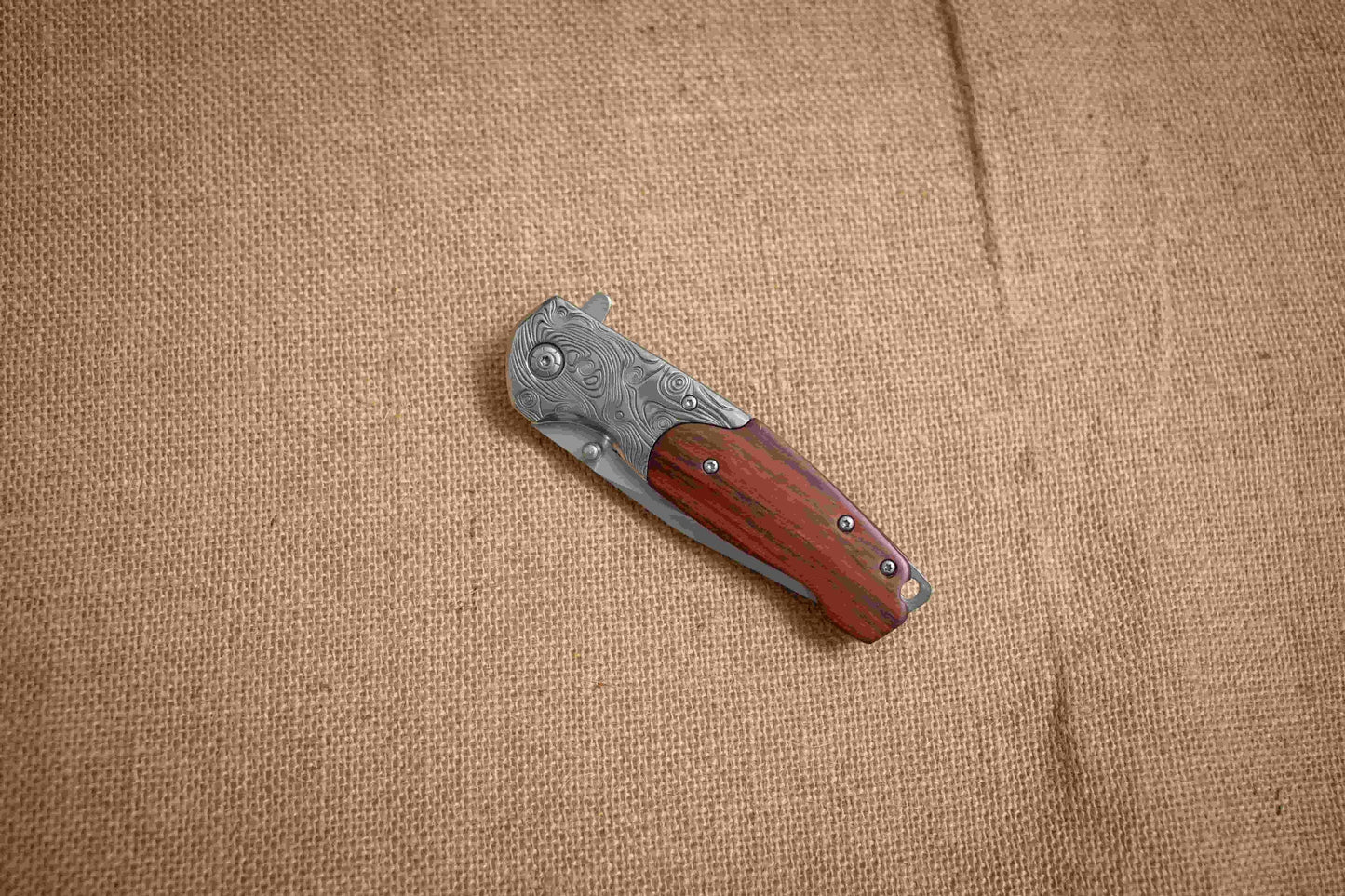 Rosewood Handle Folding EDC Knife – 3Cr13 Steel Blade, Brushed Titanium Finish, Premium Pocket Knife