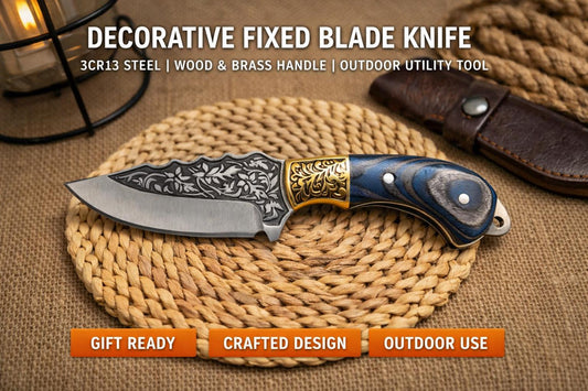 Decorative Fixed Blade Knife – 3Cr13 Steel, Wood & Brass Handle, Outdoor Utility & Gift Knife