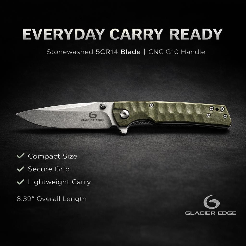 G10 Folding EDC Knife – 5Cr14 Stonewashed Blade, CNC Precision, Lightweight Outdoor Utility Tool