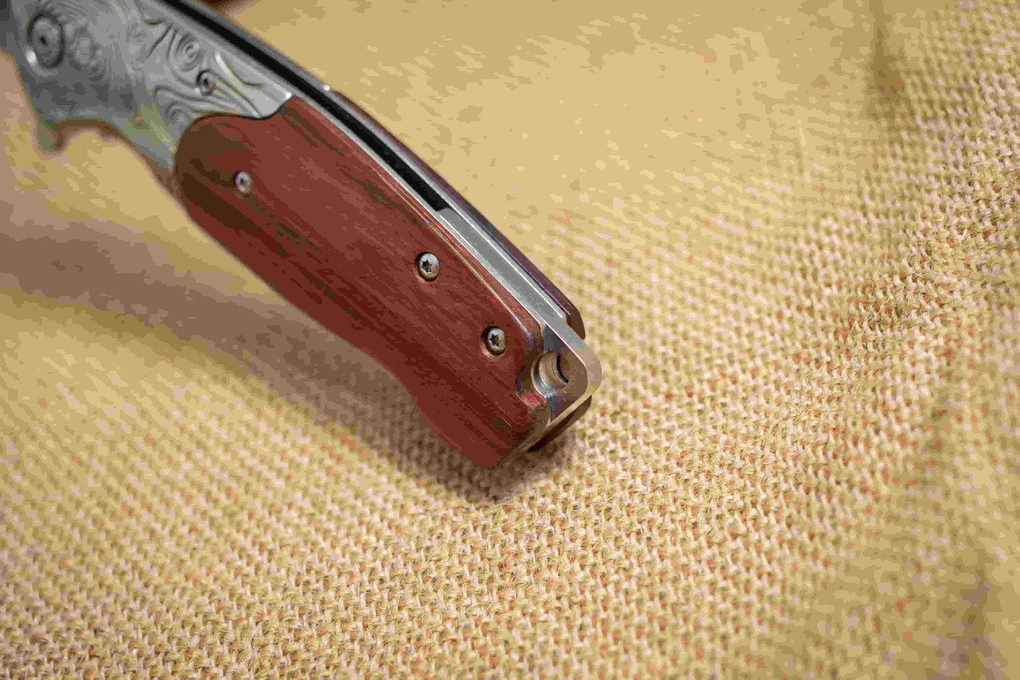 Rosewood Handle Folding EDC Knife – 3Cr13 Steel Blade, Brushed Titanium Finish, Premium Pocket Knife