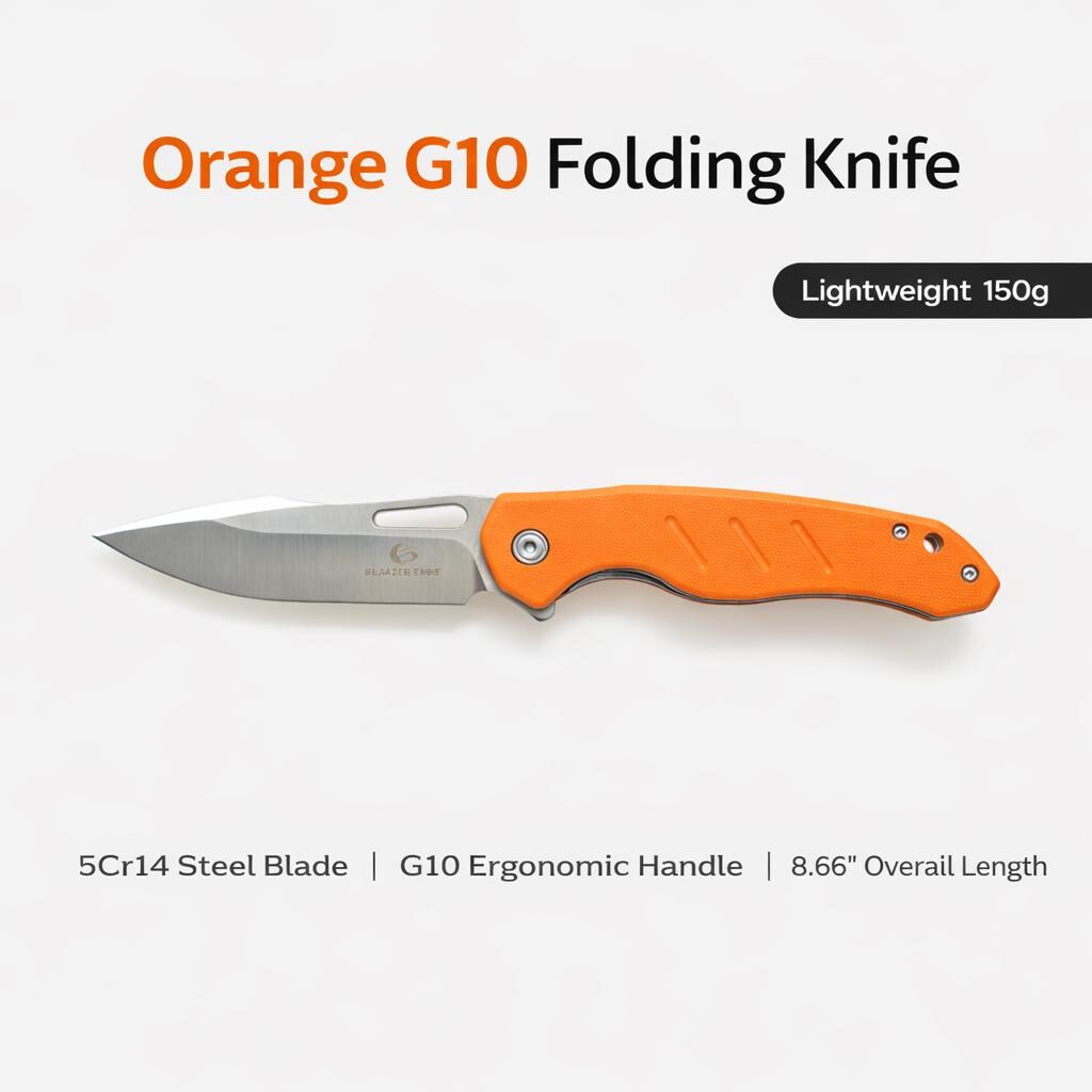 Bright Orange G10 Folding EDC Knife – 5Cr14 Steel Blade, Lightweight Outdoor Utility Tool