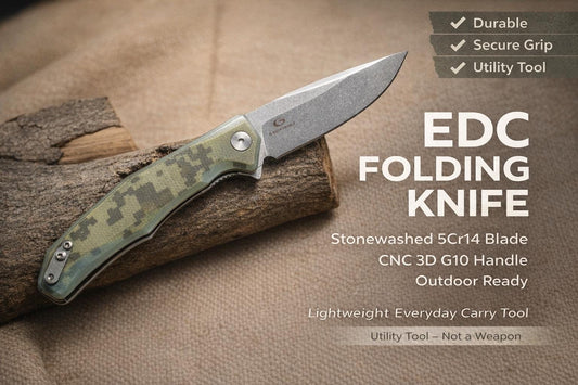 Premium G10 Folding EDC Knife – 5Cr14 Steel, Stonewashed Blade, Lightweight Outdoor Utility Tool