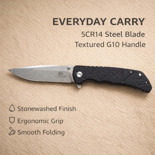G10 Folding EDC Knife – 5Cr14 Stonewashed Blade, Lightweight Outdoor Utility Tool