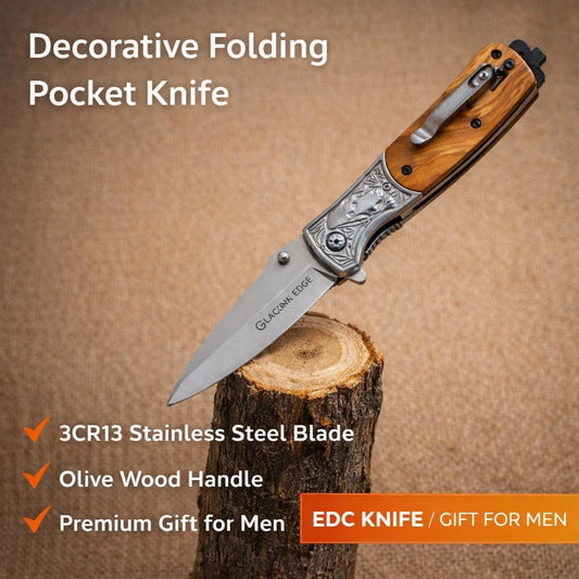 Olive Wood Handle Folding EDC Knife – Titanium Coated 3Cr13 Blade, Premium Pocket Knife