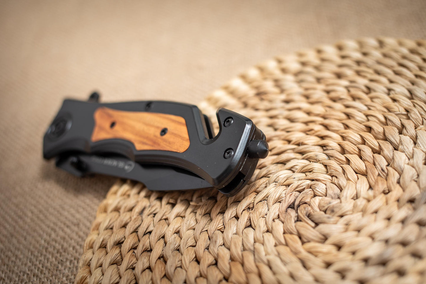Black Steel Folding EDC Knife – 3Cr13 Blade, Olive Wood Inlay, Lightweight Utility Tool