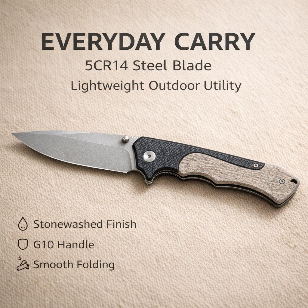G10 Folding EDC Knife – 5Cr14 Stonewashed Blade, Lightweight Outdoor Utility Tool