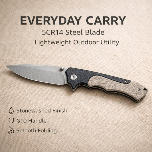 G10 Folding EDC Knife – 5Cr14 Stonewashed Blade, Lightweight Outdoor Utility Tool