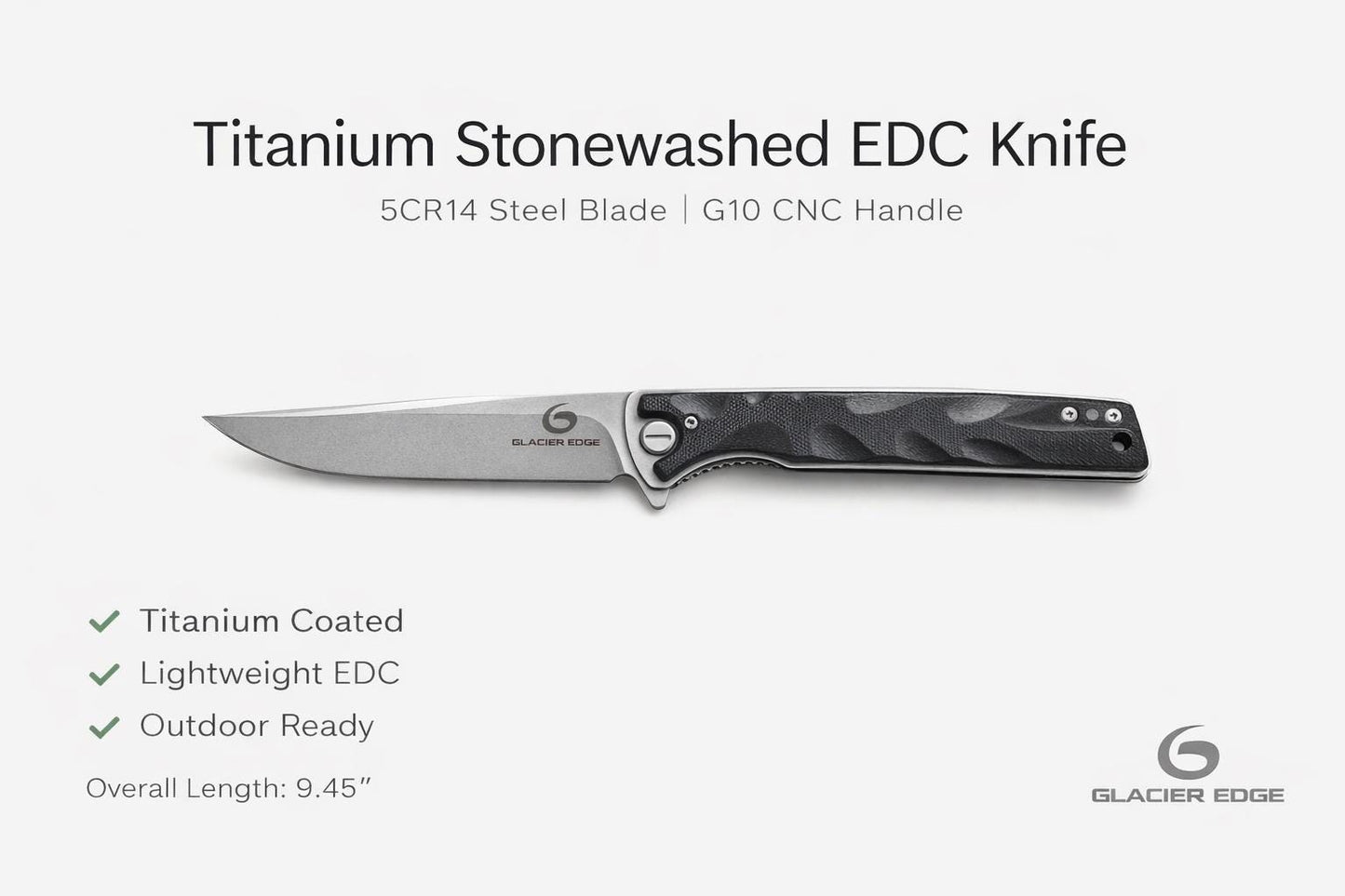 Titanium Coated G10 Folding EDC Knife – Long Blade 5Cr14 Steel, Lightweight Outdoor Utility Tool
