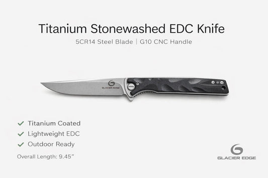 Titanium Coated G10 Folding EDC Knife – Long Blade 5Cr14 Steel, Lightweight Outdoor Utility Tool
