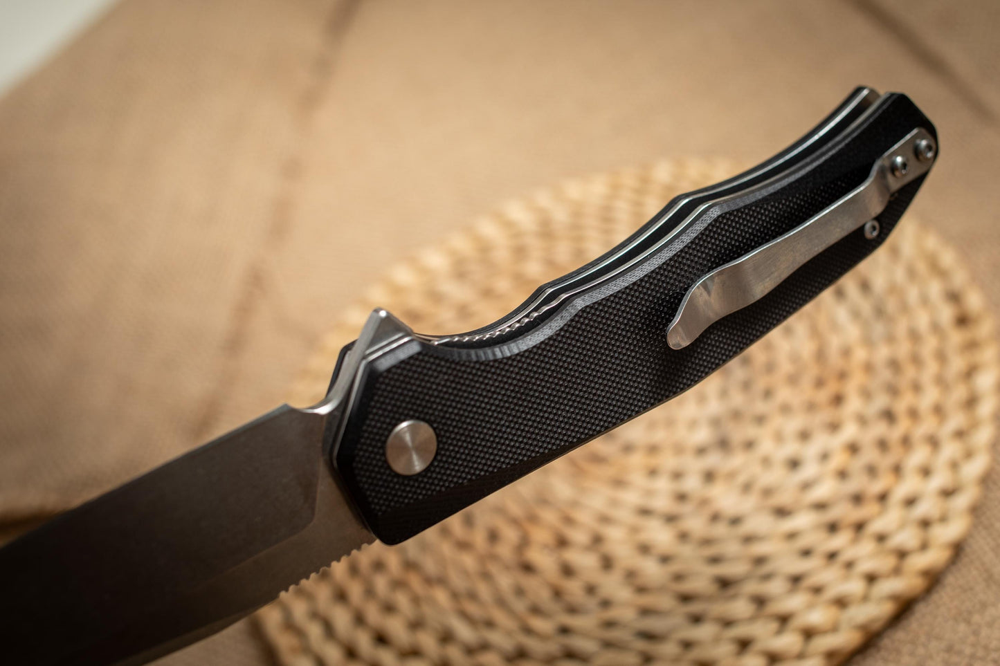 Lightweight Tactical EDC Folding Knife – G10 Handle, Stonewashed 5Cr14 Steel, Pocket Knife