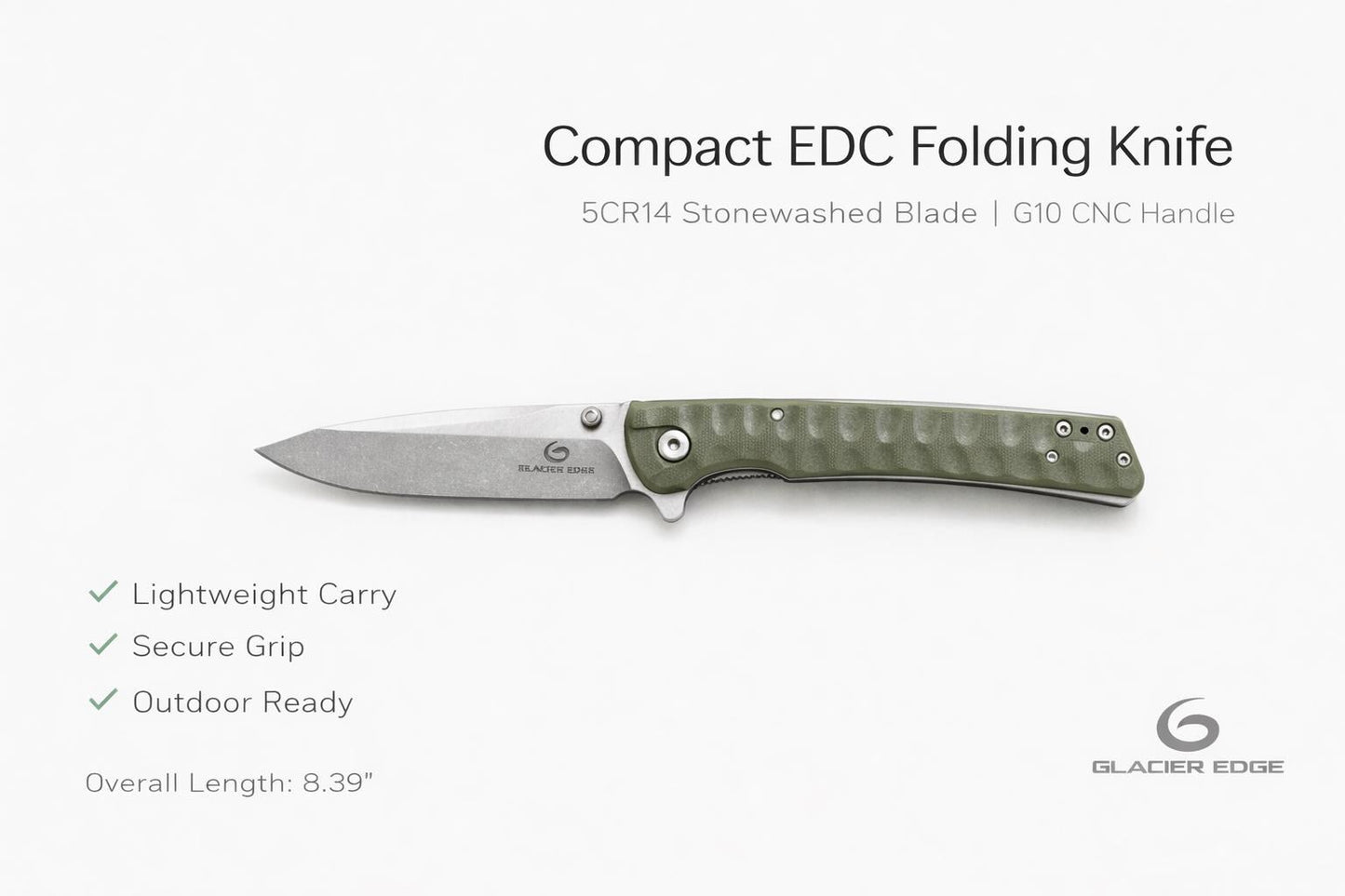 G10 Folding EDC Knife – 5Cr14 Stonewashed Blade, CNC Precision, Lightweight Outdoor Utility Tool