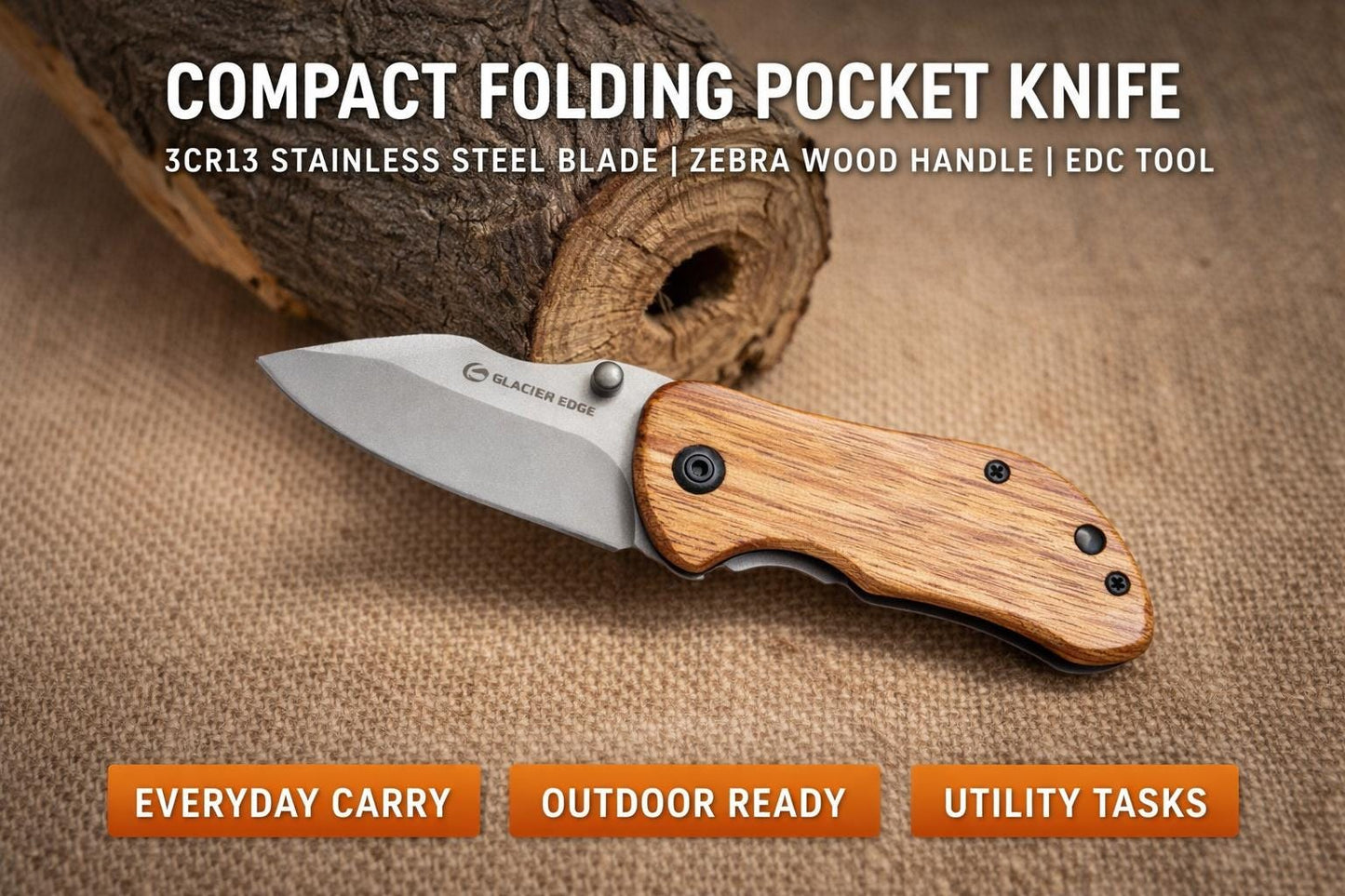 Compact Wood Handle Folding EDC Knife – 3Cr13 Steel Blade, Lightweight Pocket Utility Tool