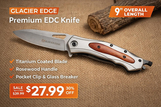 Wood Handle Tactical Folding Knife – Titanium Coated 3Cr13 Blade, Glass Breaker, EDC Utility Tool