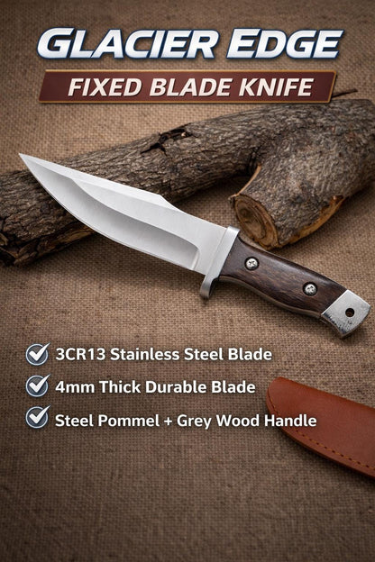 Heavy Duty Fixed Blade Knife with Sheath – 3Cr13 Steel, Wood Handle, Outdoor Bushcraft Knife