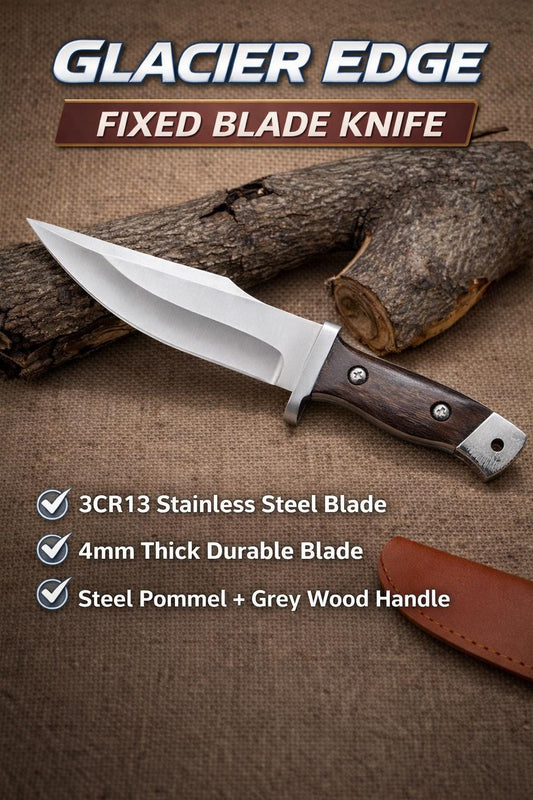 Heavy Duty Fixed Blade Knife with Sheath – 3Cr13 Steel, Wood Handle, Outdoor Bushcraft Knife