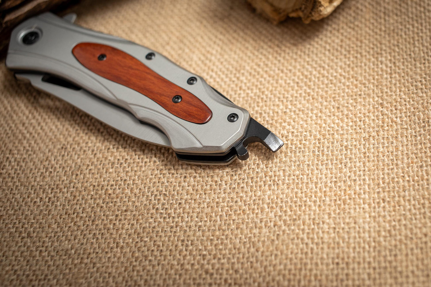 Wood Handle Tactical Folding Knife – Titanium Coated 3Cr13 Blade, Glass Breaker, EDC Utility Tool