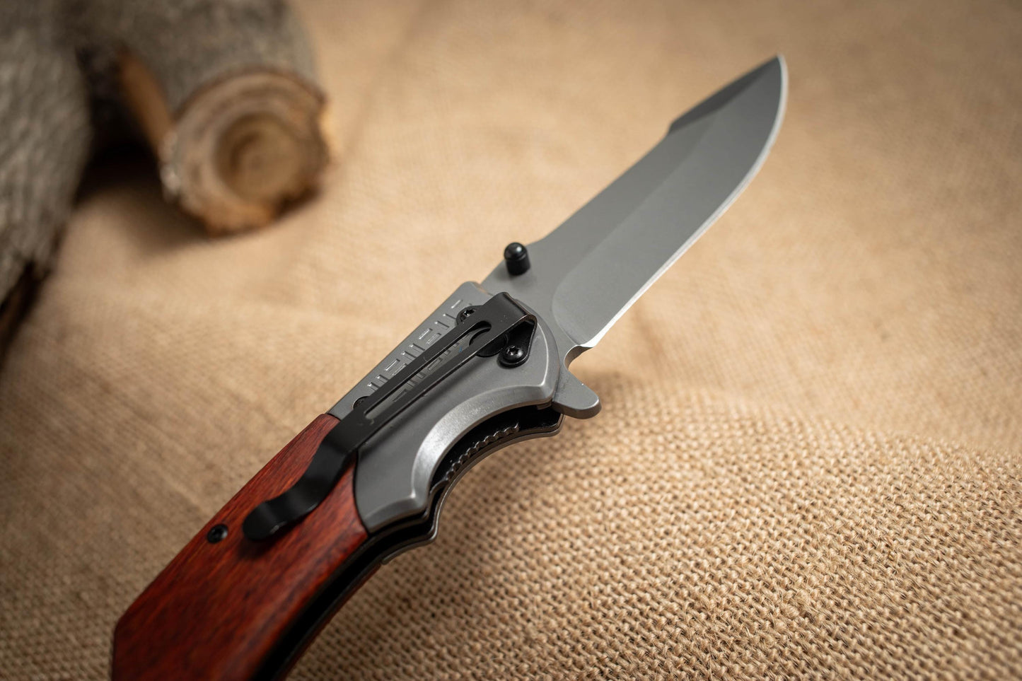 Wood Handle Folding EDC Knife – Titanium Coated 3Cr13 Blade, Premium Pocket Knife Gift