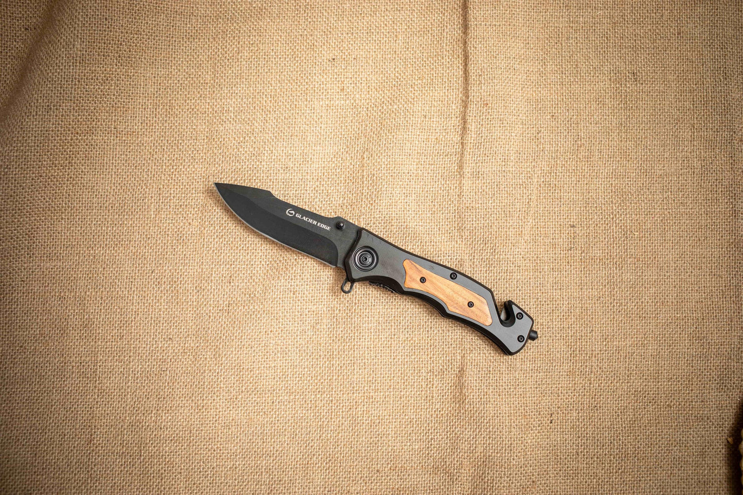 Black Steel Folding EDC Knife – 3Cr13 Blade, Olive Wood Inlay, Lightweight Utility Tool