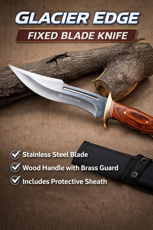 Fixed Blade Outdoor Knife with Sheath – Stainless Steel Hunting Knife, Wood Handle Utility Tool