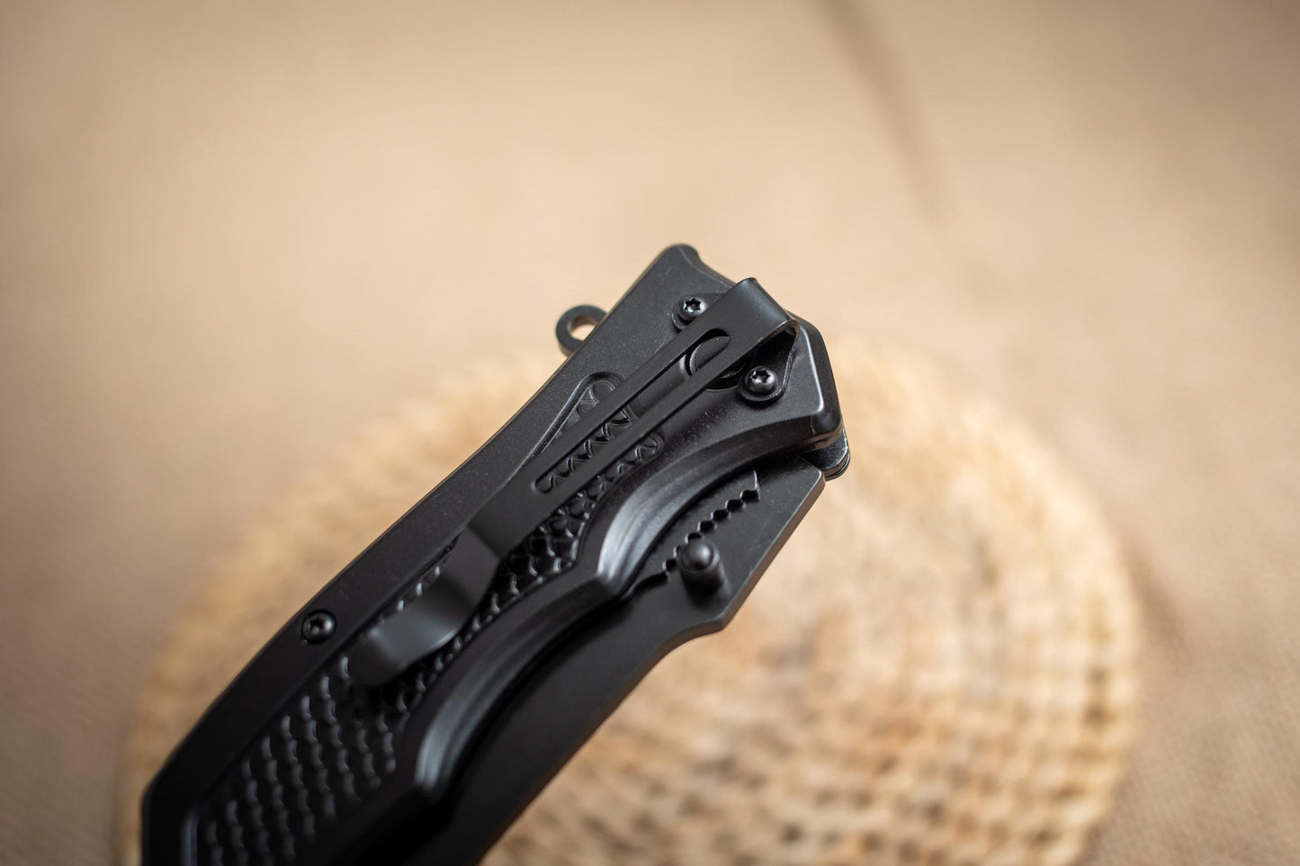 Black Steel Folding EDC Knife – 3Cr13 Blade, Olive Wood Inlay, Lightweight Utility Tool