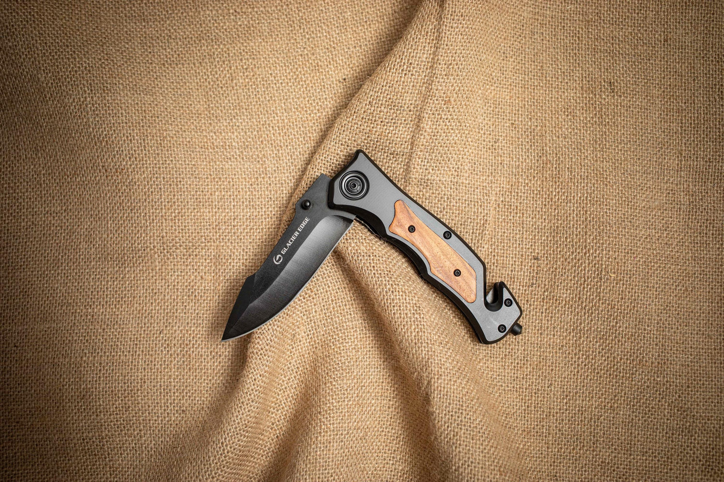 Black Steel Folding EDC Knife – 3Cr13 Blade, Olive Wood Inlay, Lightweight Utility Tool