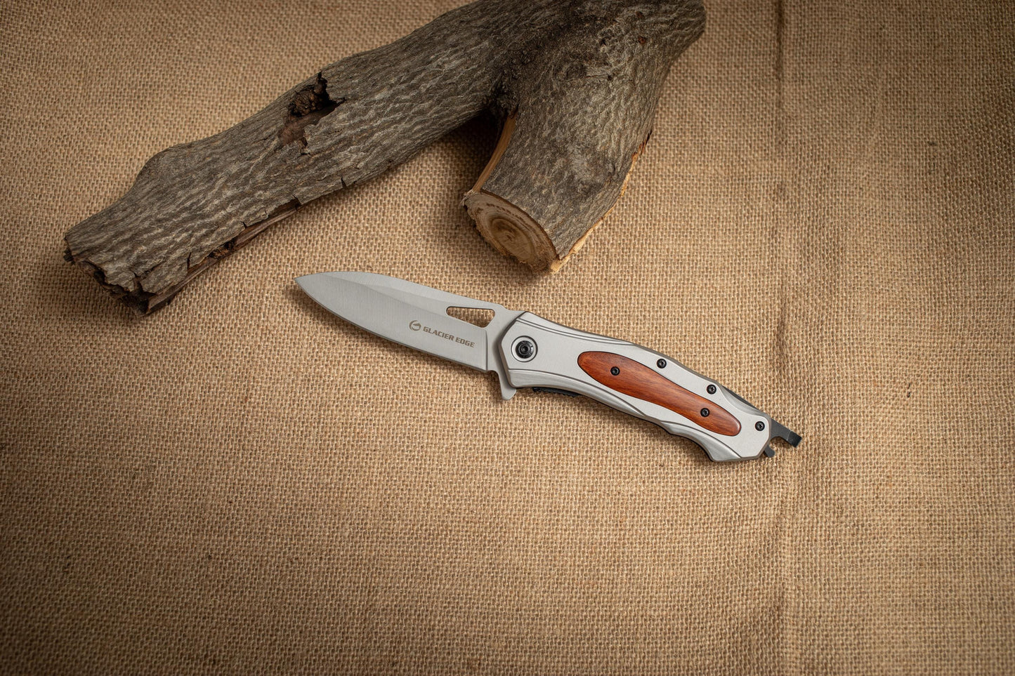 Wood Handle Tactical Folding Knife – Titanium Coated 3Cr13 Blade, Glass Breaker, EDC Utility Tool