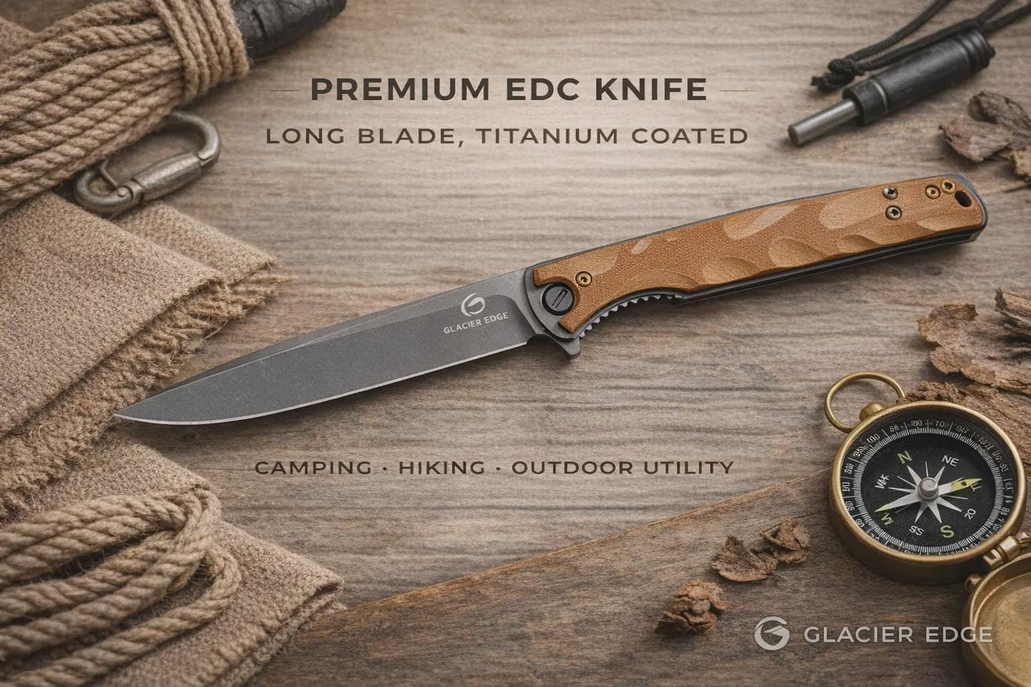 Lightweight Long Blade EDC Knife – Titanium Coated 5Cr14 Steel, G10 Handle, Outdoor Utility Tool