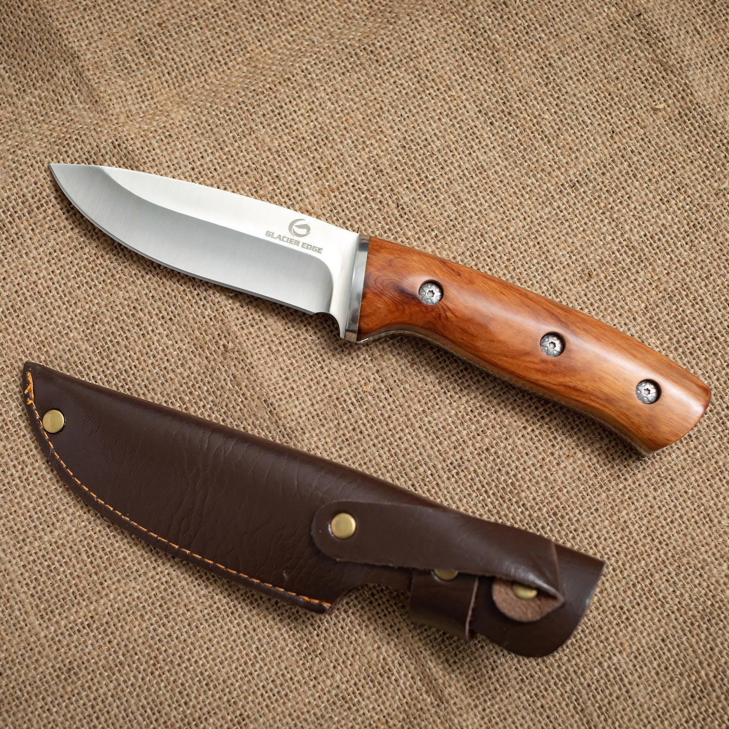 Heavy Duty Hunting Knife – Full Tang 4mm Blade, Wood Handle with Leather Sheath