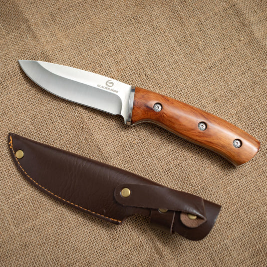 Heavy Duty Hunting Knife – Full Tang 4mm Blade, Wood Handle with Leather Sheath