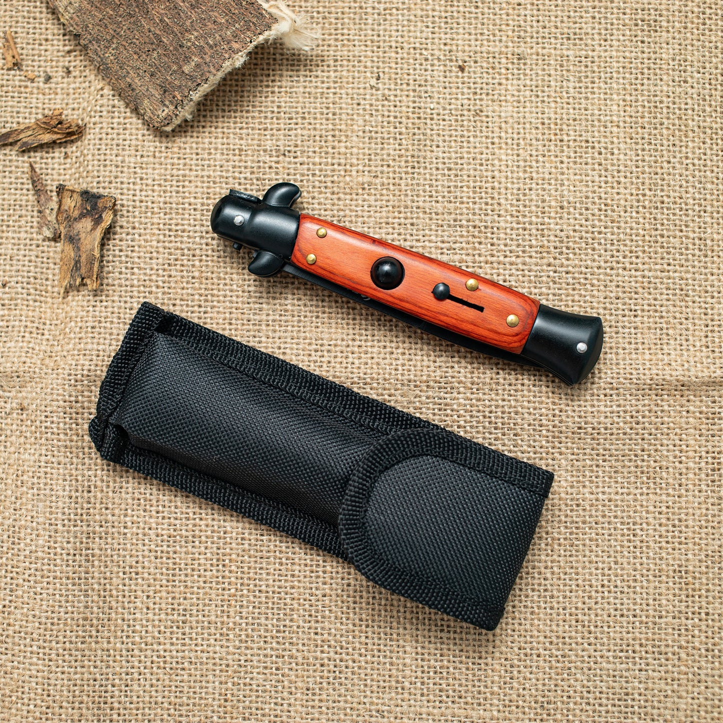 Black Blade Folding Knife – 3CR13 Steel, Wooden Handle, EDC Pocket Knife for Everyday Carry