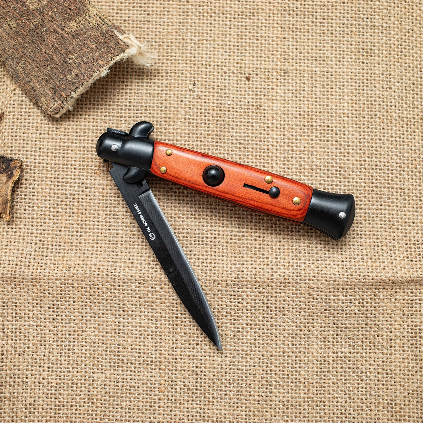 Black Blade Folding Knife – 3CR13 Steel, Wooden Handle, EDC Pocket Knife for Everyday Carry