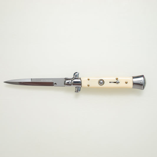Glacier Edge Italian Style Switchblade Knife – Mirror Finish Blade, Classic White Handle, Everyday Carry