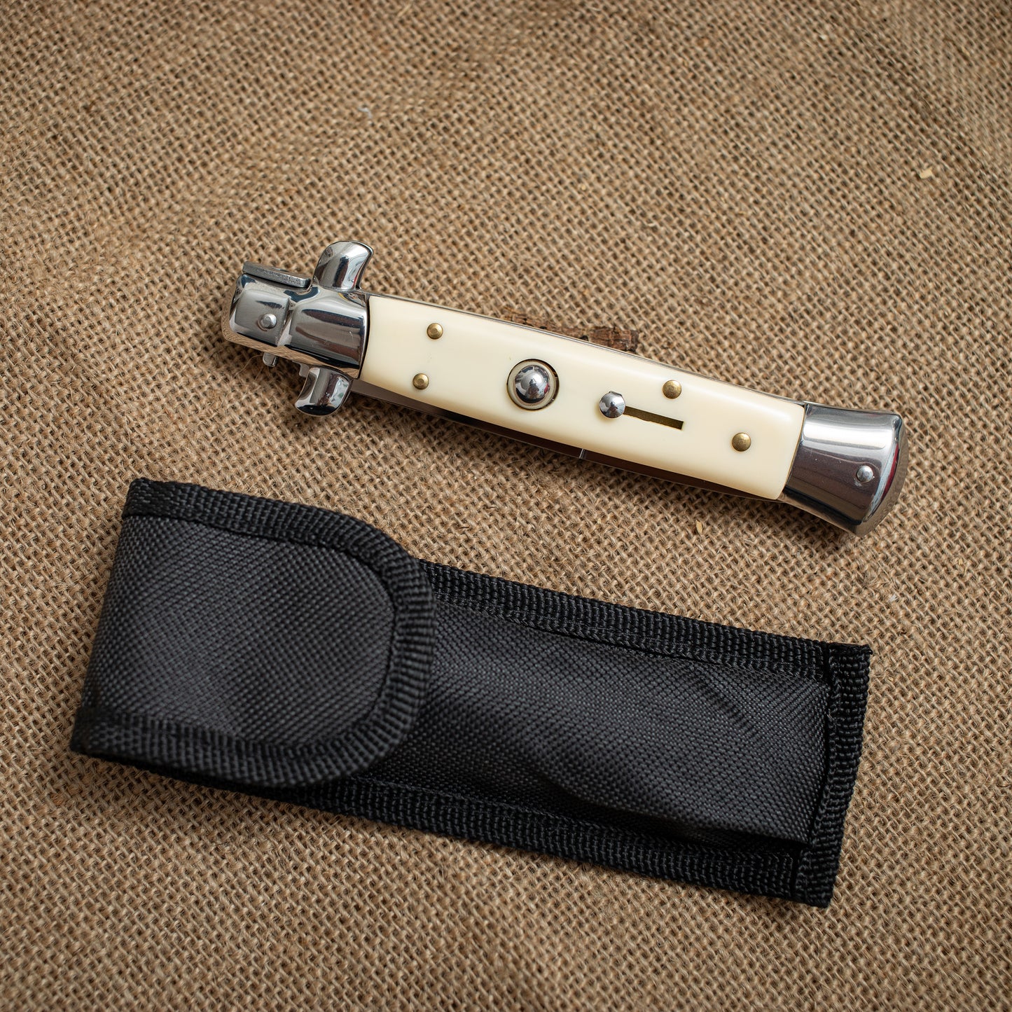 Glacier Edge Italian Style Switchblade Knife – Mirror Finish Blade, Classic White Handle, Everyday Carry