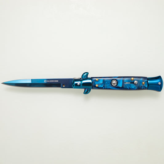 Blue Titanium Folding Knife – 3CR13 Steel Blade, Resin Handle, EDC Pocket Knife for Everyday Carry