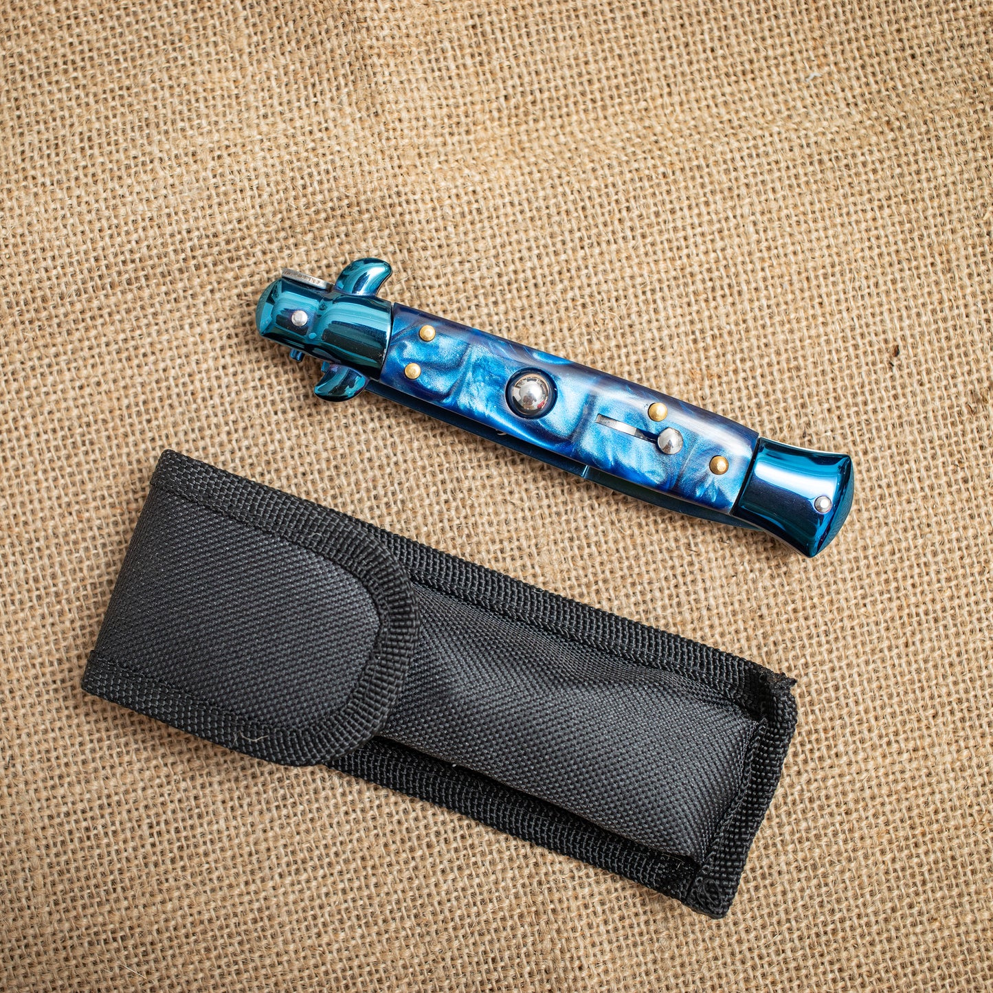 Blue Titanium Folding Knife – 3CR13 Steel Blade, Resin Handle, EDC Pocket Knife for Everyday Carry