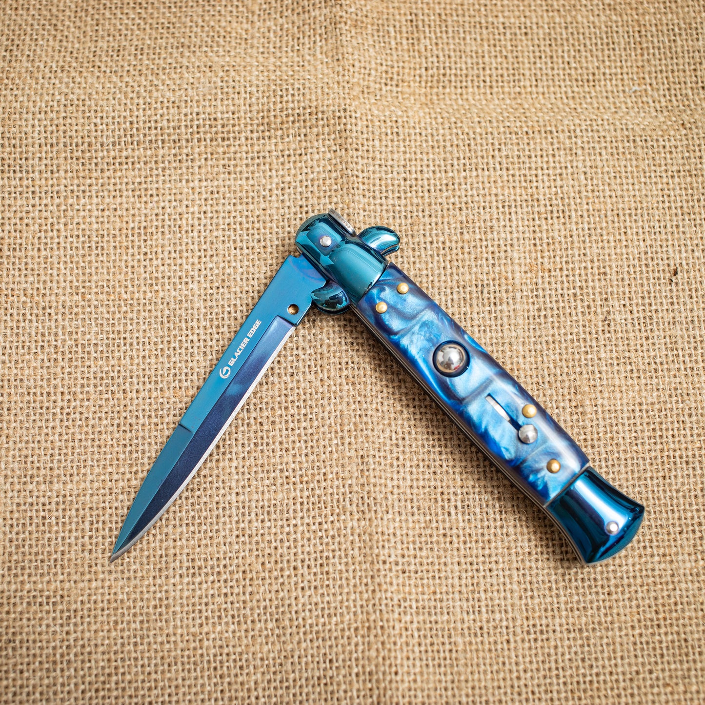 Blue Titanium Folding Knife – 3CR13 Steel Blade, Resin Handle, EDC Pocket Knife for Everyday Carry