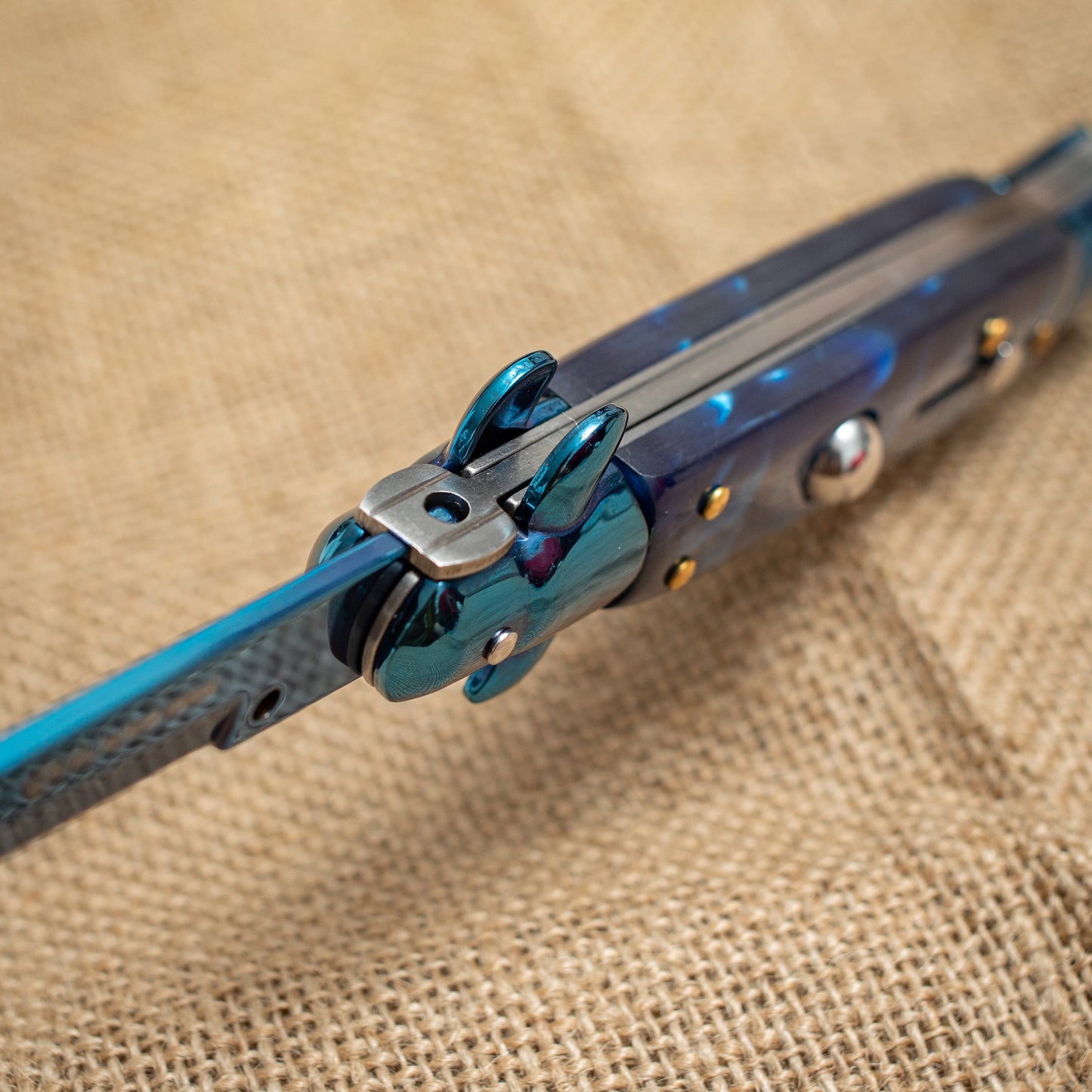 Blue Titanium Folding Knife – 3CR13 Steel Blade, Resin Handle, EDC Pocket Knife for Everyday Carry