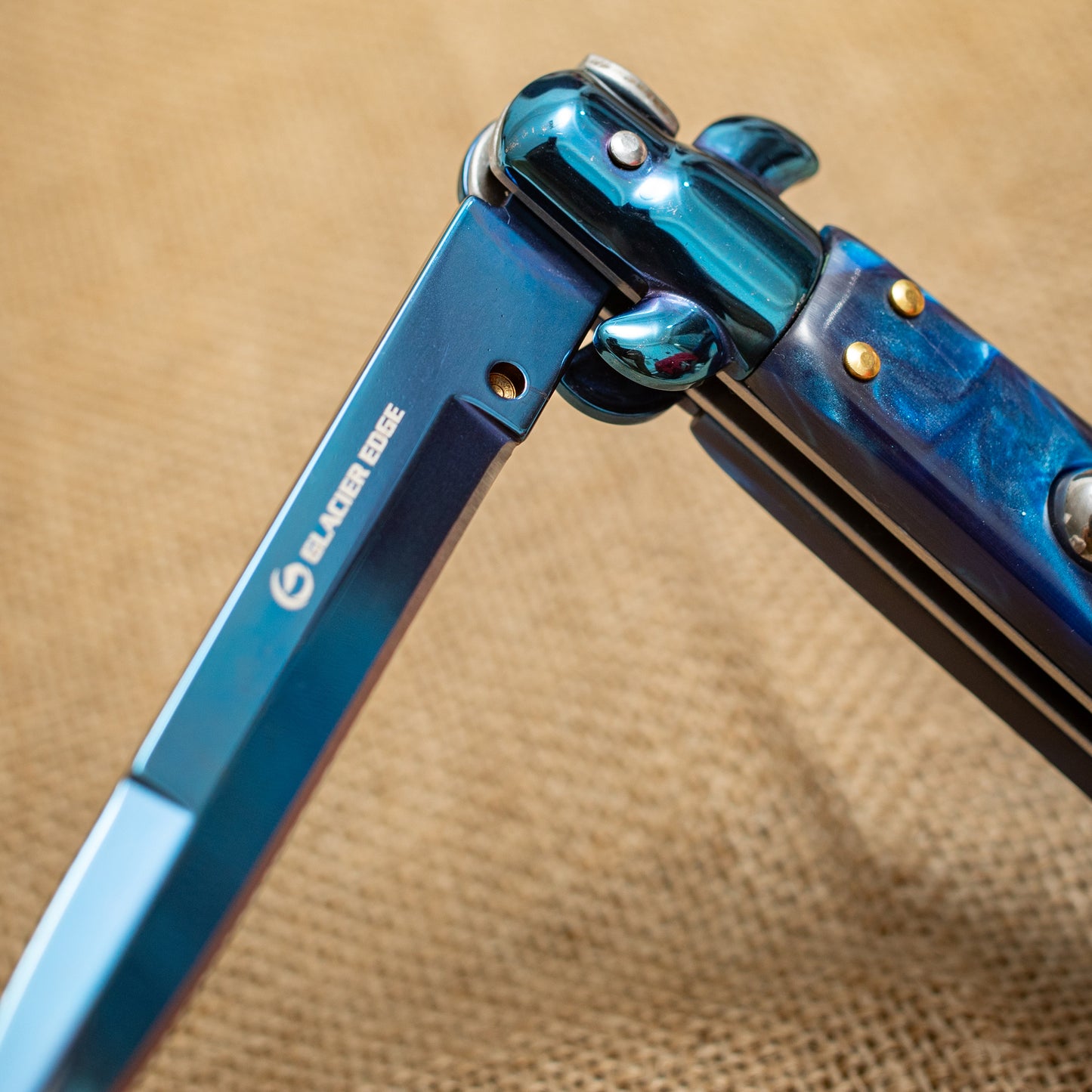 Blue Titanium Folding Knife – 3CR13 Steel Blade, Resin Handle, EDC Pocket Knife for Everyday Carry