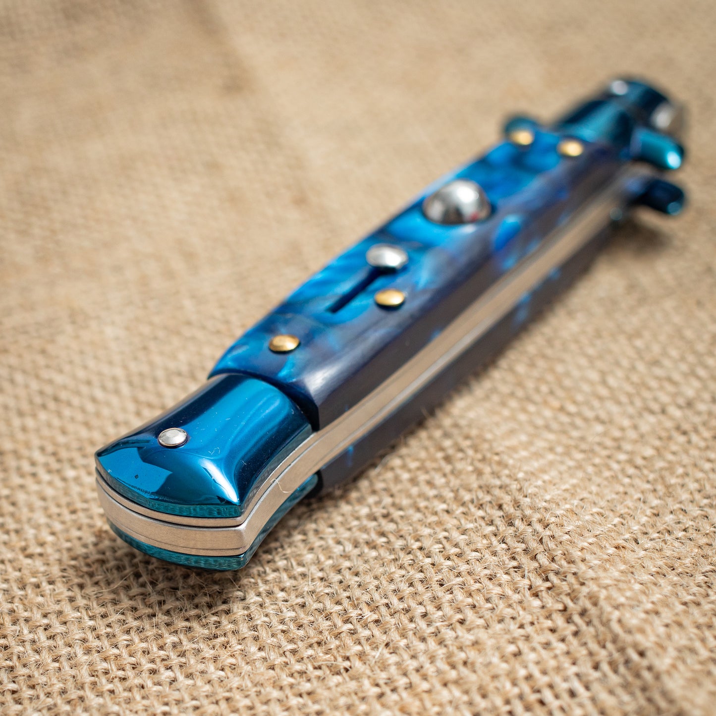 Blue Titanium Folding Knife – 3CR13 Steel Blade, Resin Handle, EDC Pocket Knife for Everyday Carry