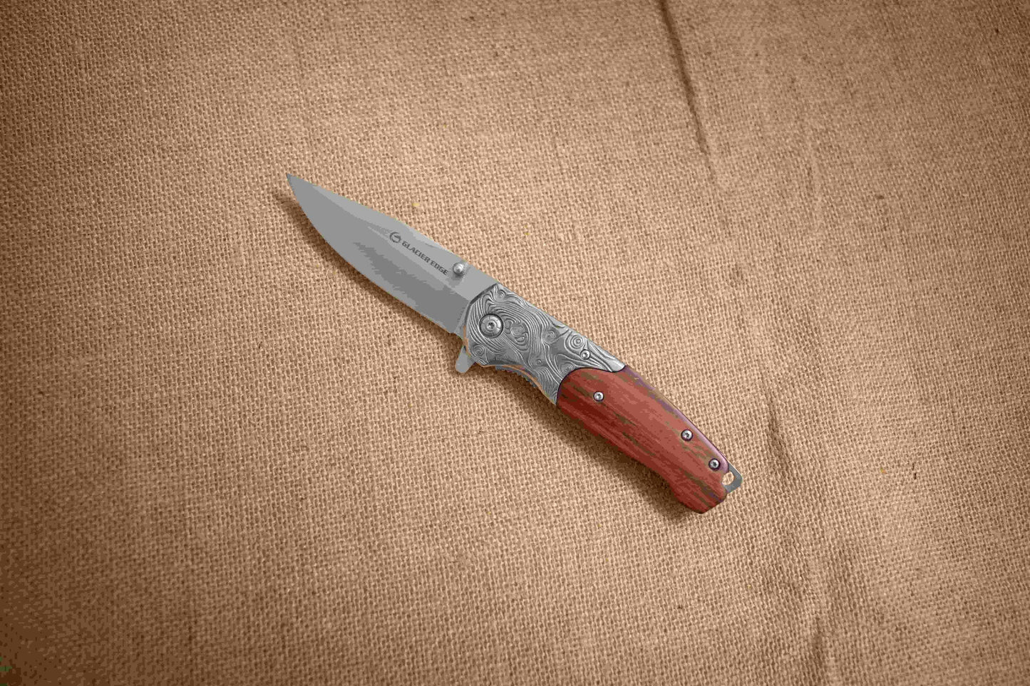 Rosewood Handle Folding EDC Knife – 3Cr13 Steel Blade, Brushed Titanium Finish, Premium Pocket Knife