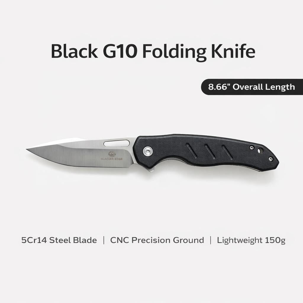 Lightweight G10 Folding EDC Knife – 5Cr14 Steel Blade, Stonewashed Finish, Outdoor Pocket Utility Tool