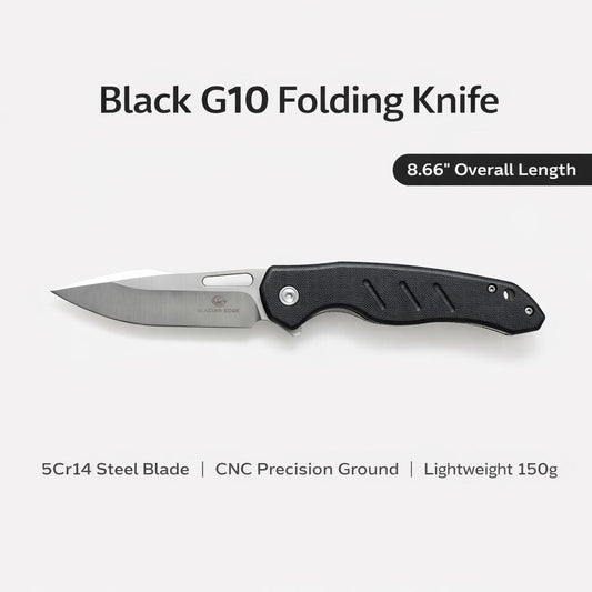 Lightweight G10 Folding EDC Knife – 5Cr14 Steel Blade, Stonewashed Finish, Outdoor Pocket Utility Tool