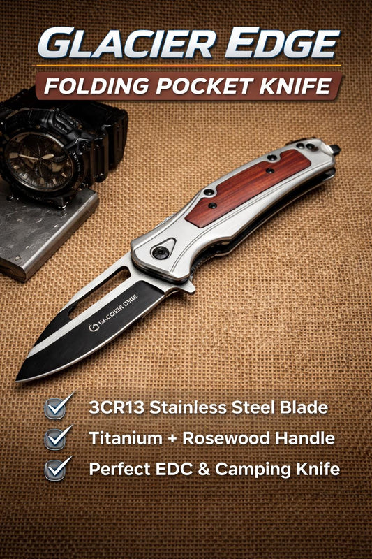 Titanium Steel Folding EDC Knife – 3Cr13 Blade, Rosewood Inlay, Premium Pocket Knife