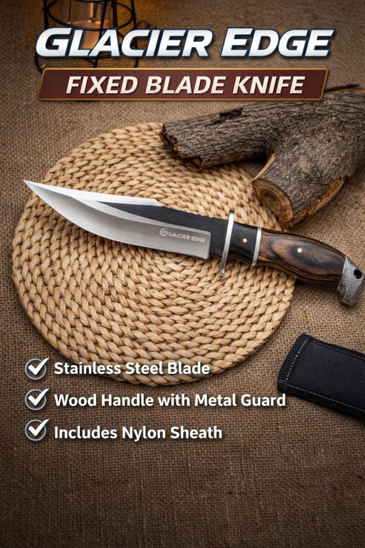 Fixed Blade Hunting Knife with Sheath – Stainless Steel Outdoor Knife, Wood Handle Utility Tool