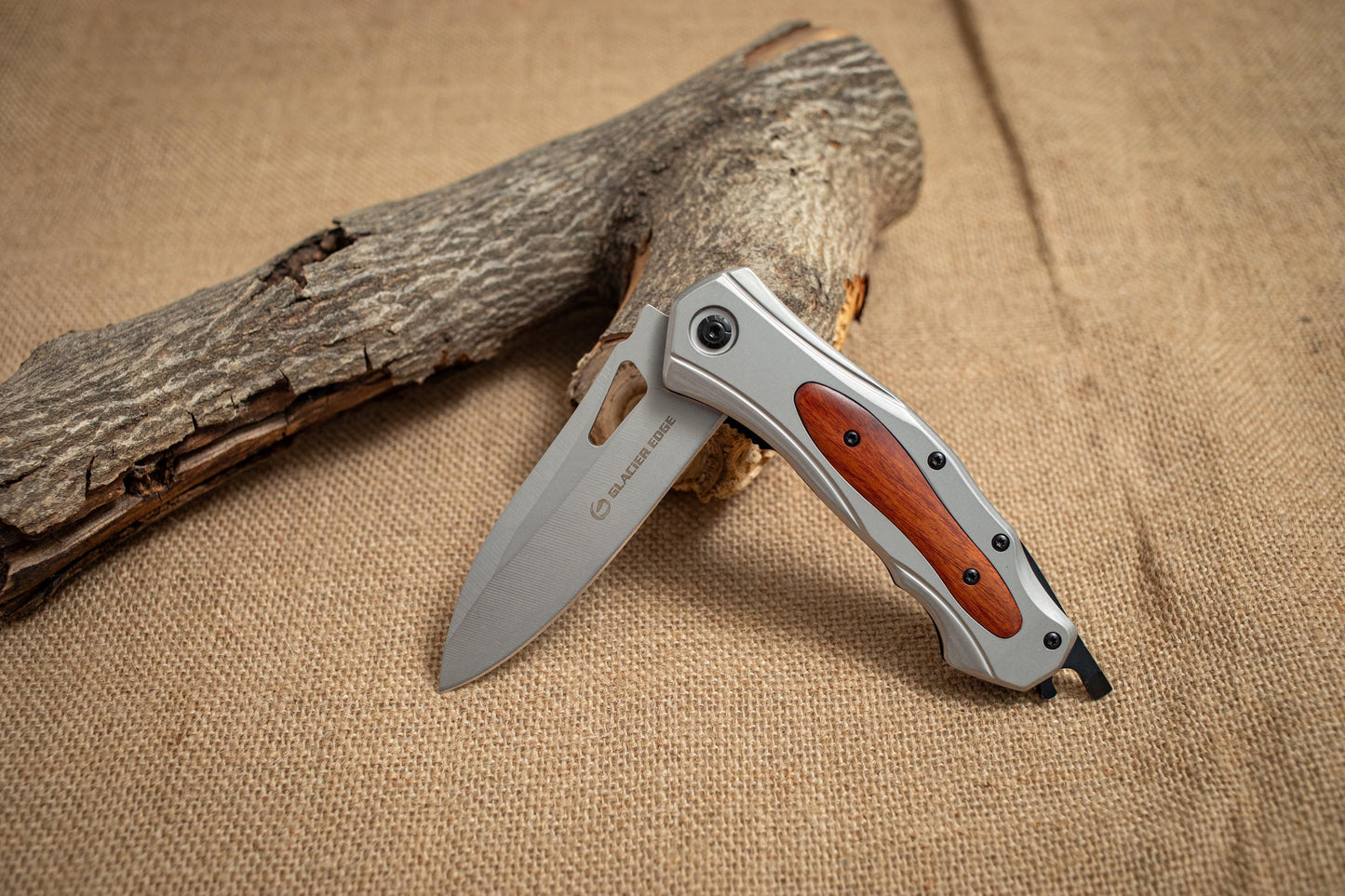 Wood Handle Tactical Folding Knife – Titanium Coated 3Cr13 Blade, Glass Breaker, EDC Utility Tool