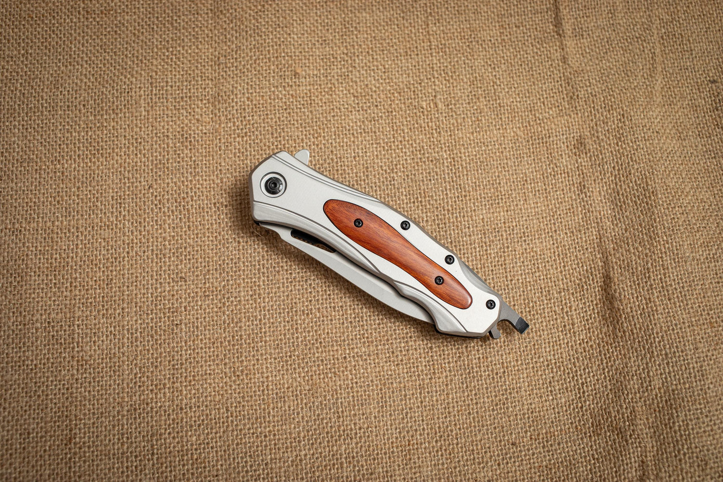 Wood Handle Tactical Folding Knife – Titanium Coated 3Cr13 Blade, Glass Breaker, EDC Utility Tool