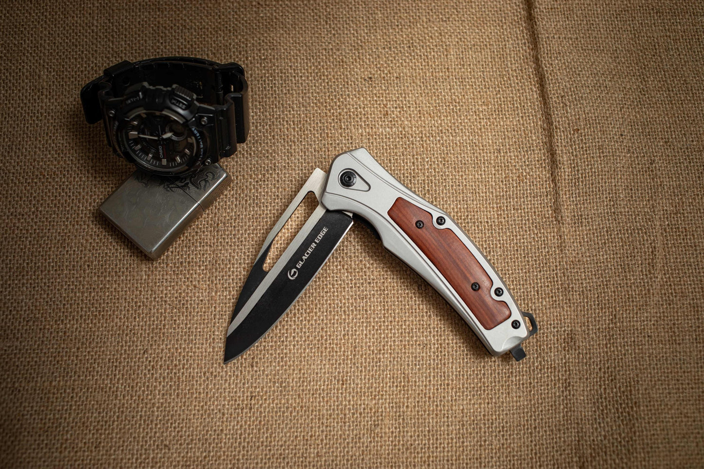 Titanium Steel Folding EDC Knife – 3Cr13 Blade, Rosewood Inlay, Premium Pocket Knife